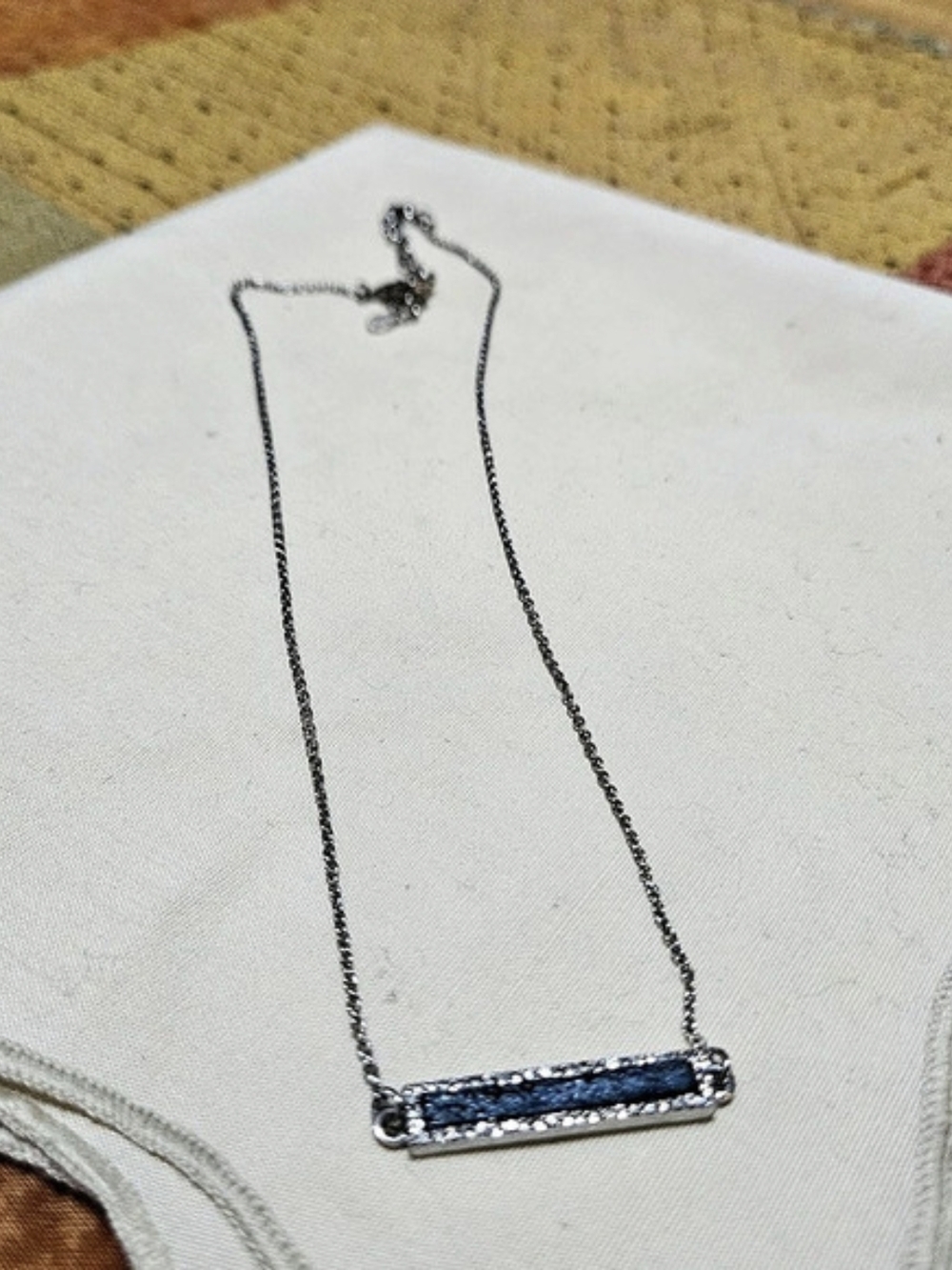 Pendant Necklace Blue & Silver Rhinestone Bar Necklace